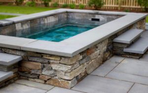 small semi-inground pool spa