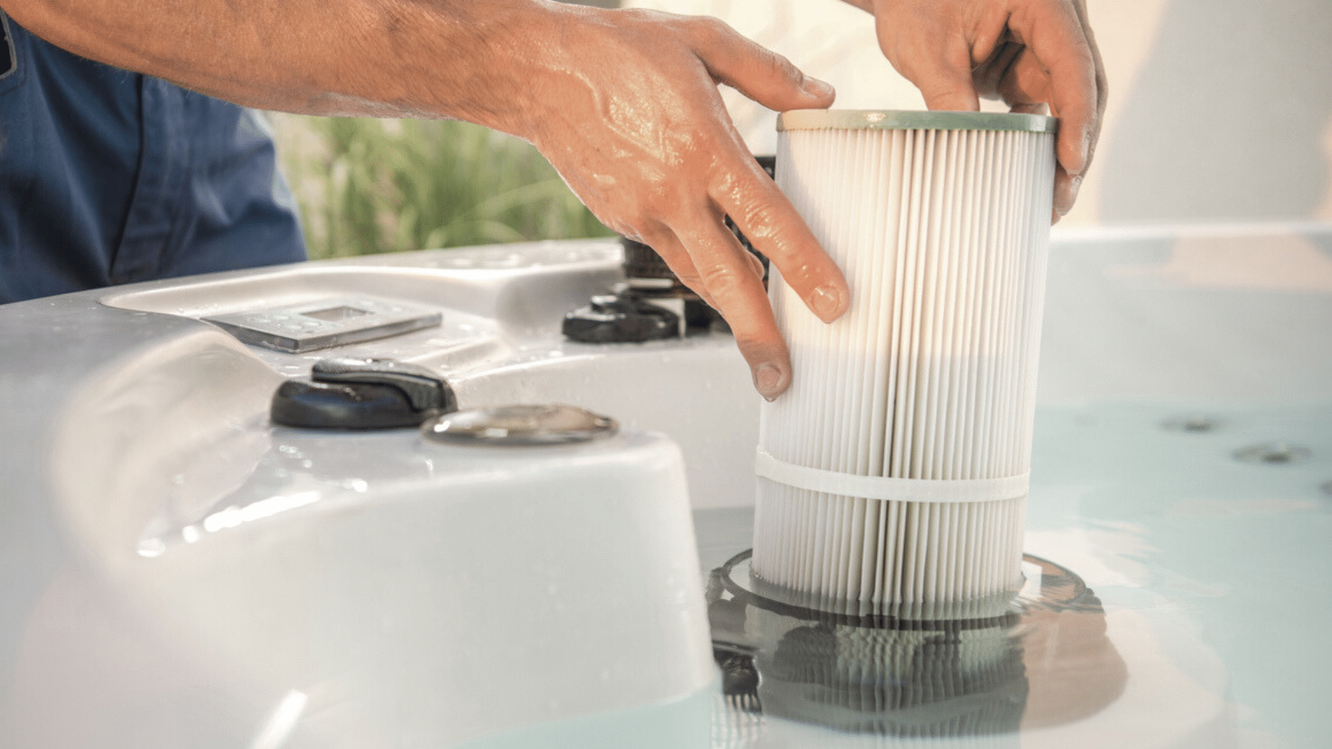 Up close shot of a hot tub filter replacement.