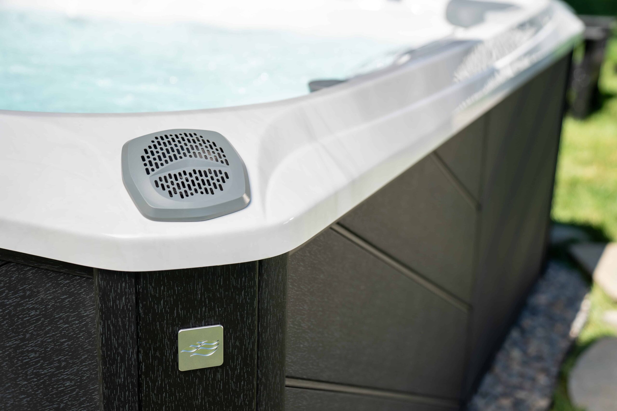 Up-close image of bluetooth feature on hot tub at a home in Somers, NY.